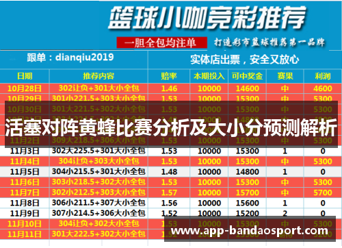 活塞对阵黄蜂比赛分析及大小分预测解析